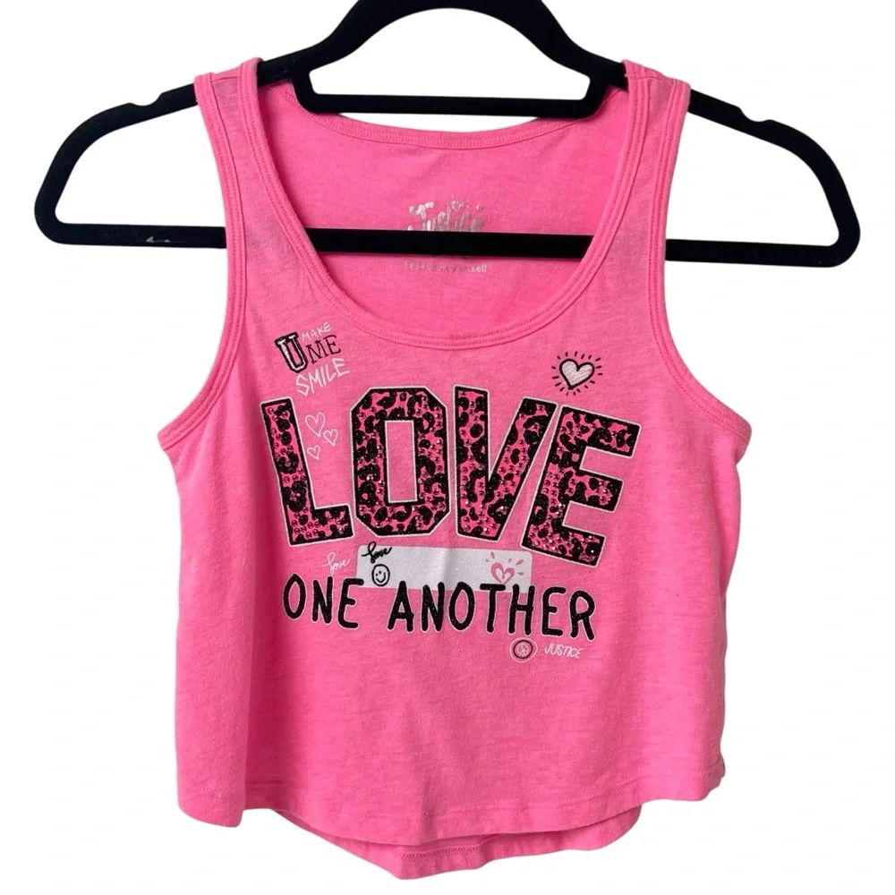 Justice Sparkly Tank Crop Top Pink Kids 8